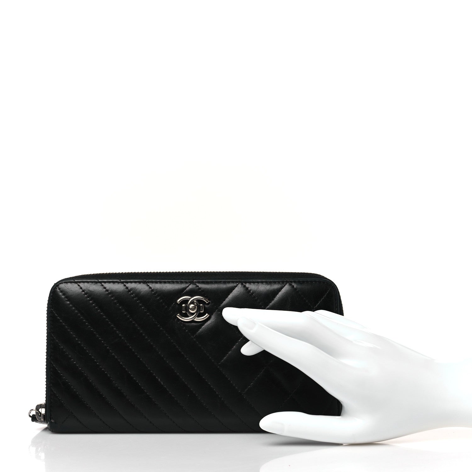Chanel Glazed Calfskin Quilted Small Coco Boy Zip Around Wallet Black Black 2 of 8