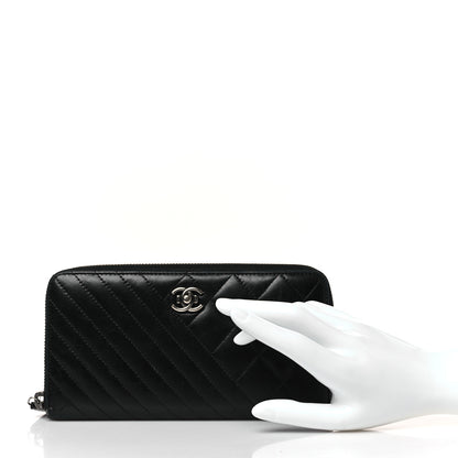 Chanel Glazed Calfskin Quilted Small Coco Boy Zip Around Wallet Black Black 2 of 8