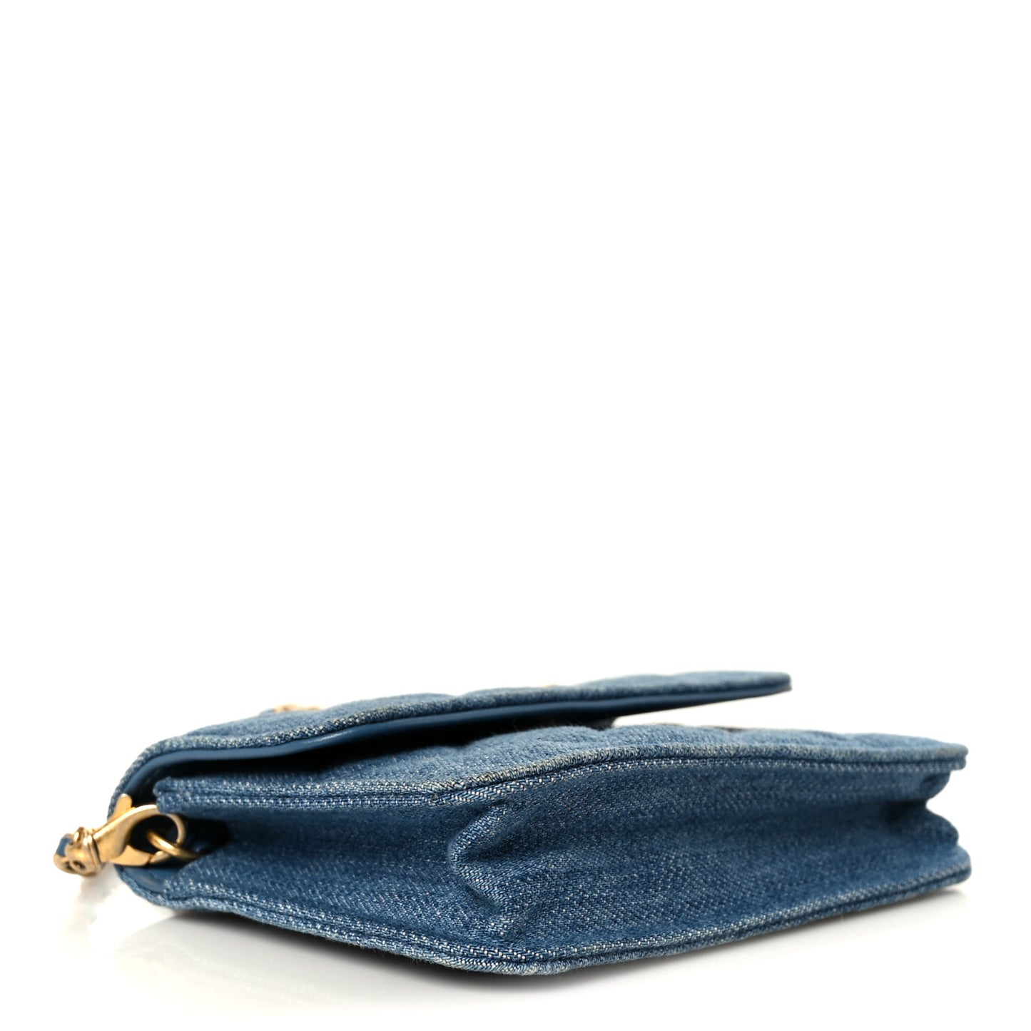 Denim Quilted CC Pearl Crush Clutch With Chain Blue