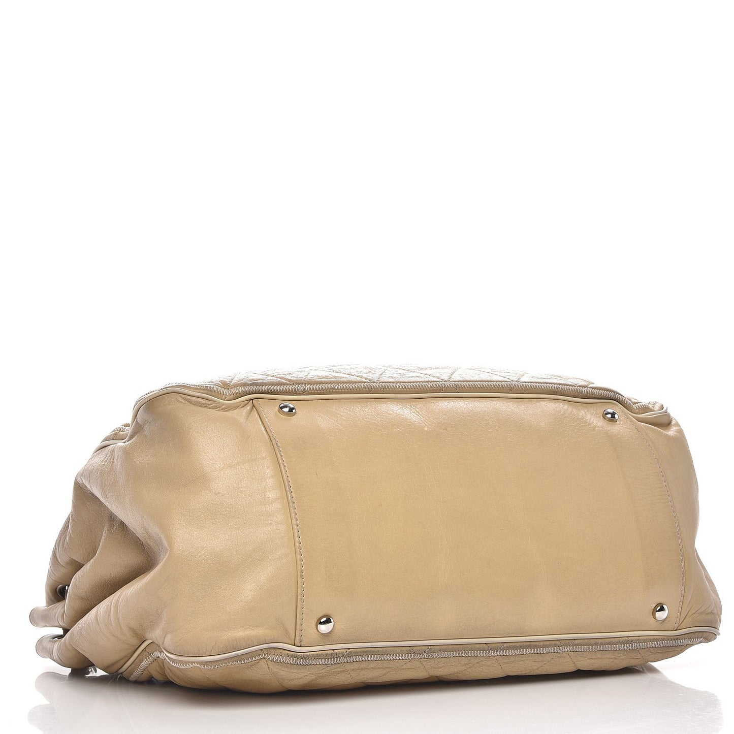 Lambskin Quilted Large East West Accordion Flap Beige