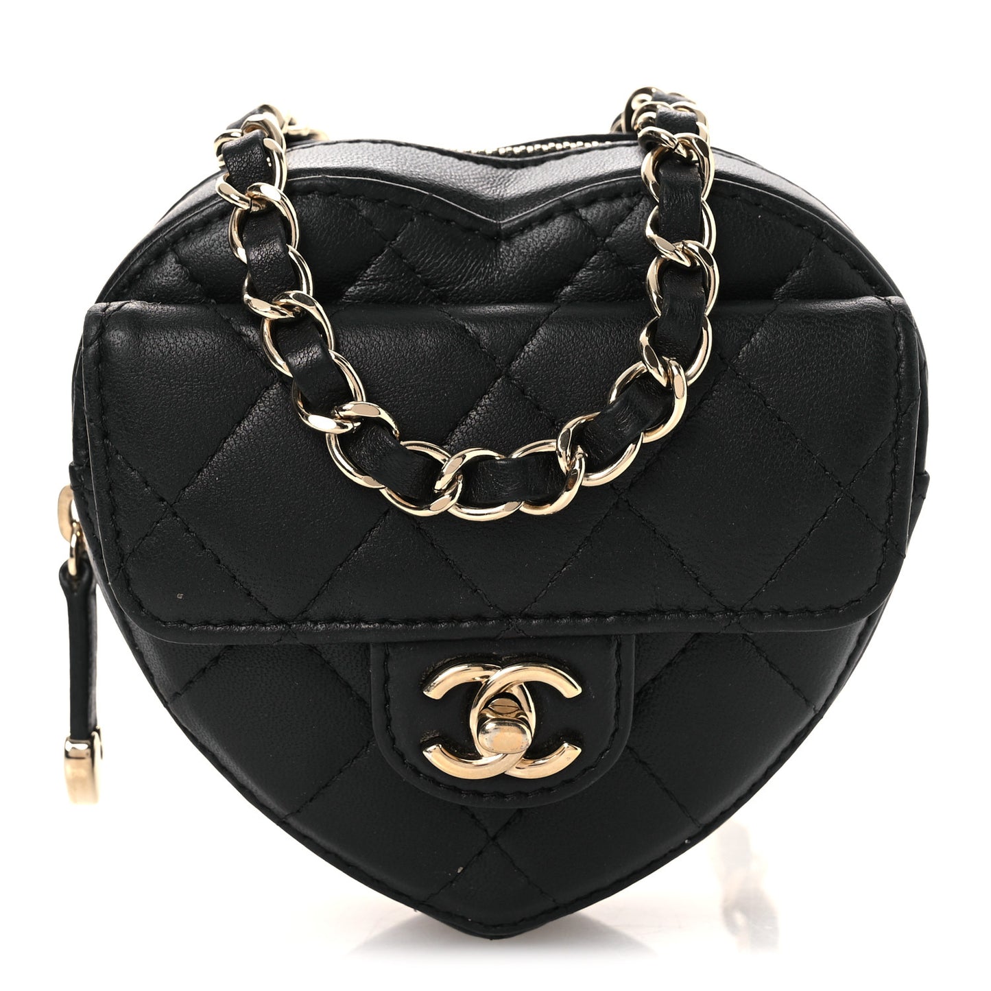 Lambskin Quilted CC In Love Heart Waist Belt Bag With Chain Black