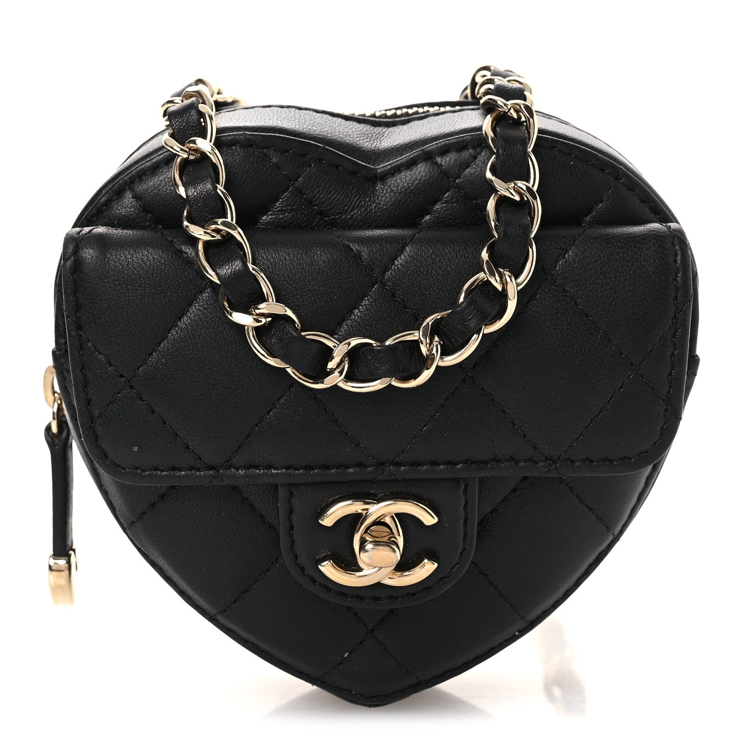 Chanel Lambskin Quilted CC In Love Heart Waist Belt Bag With Chain Black 1 of 11