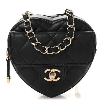 Chanel Lambskin Quilted CC In Love Heart Waist Belt Bag With Chain Black 1 of 11