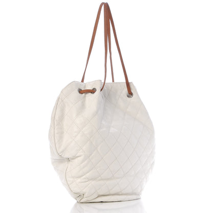 Chanel Crumpled Grained Calfskin Drawstring Tote White 3 of 8