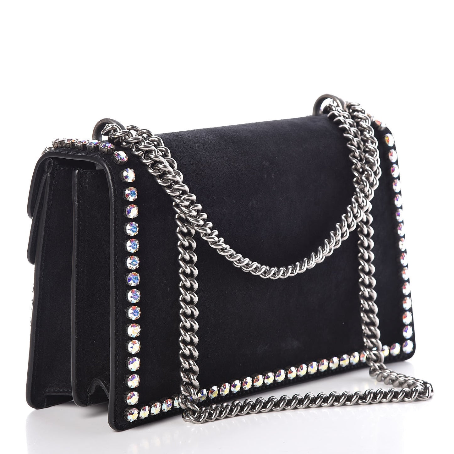 Suede Crystal Small Dionysus Shoulder Bag Black