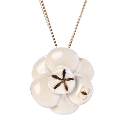 Chanel Enamel CC Camellia Pendant Necklace Gold White 4 of 5