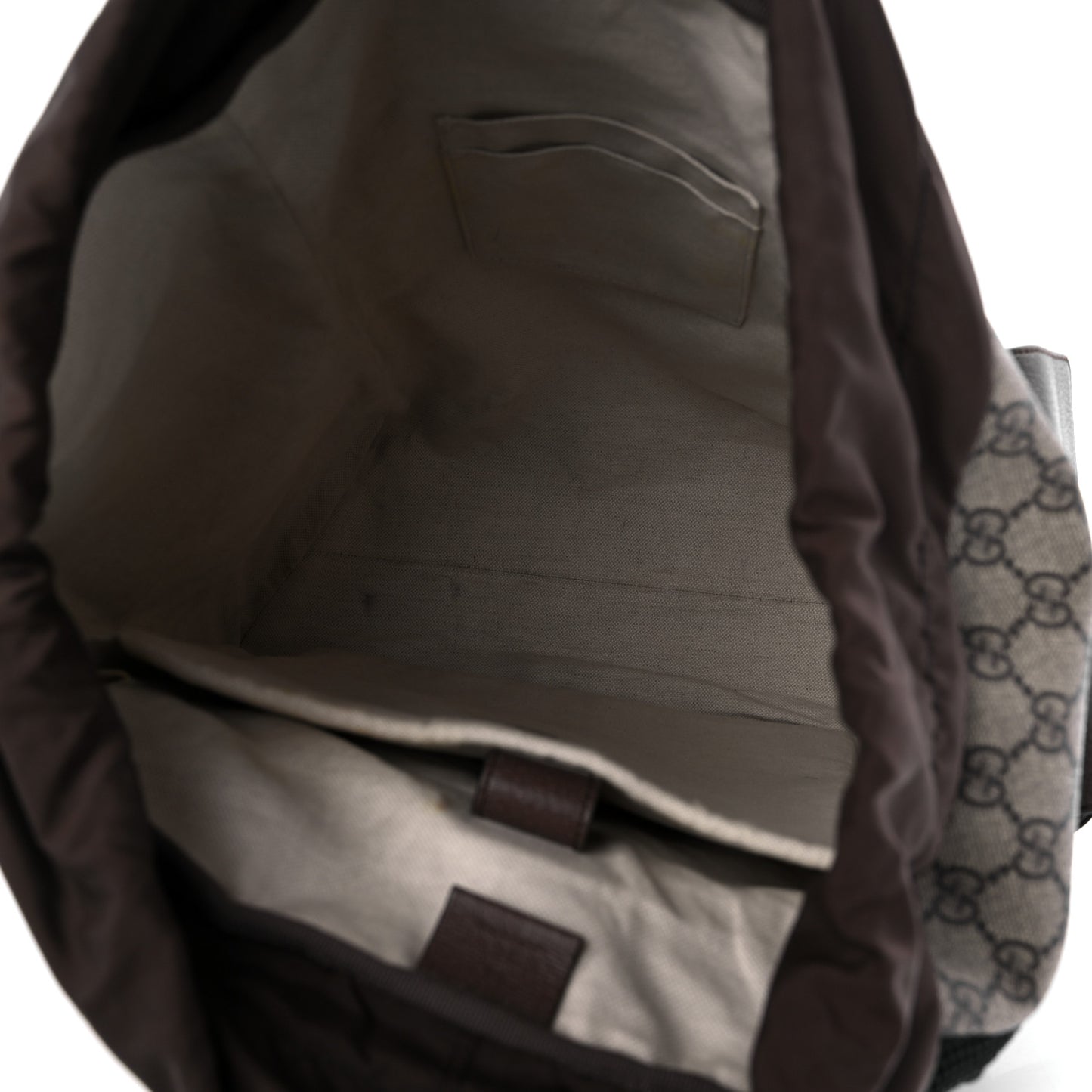 GG Supreme Monogram Medium Ophidia Double Buckle Backpack Brown
