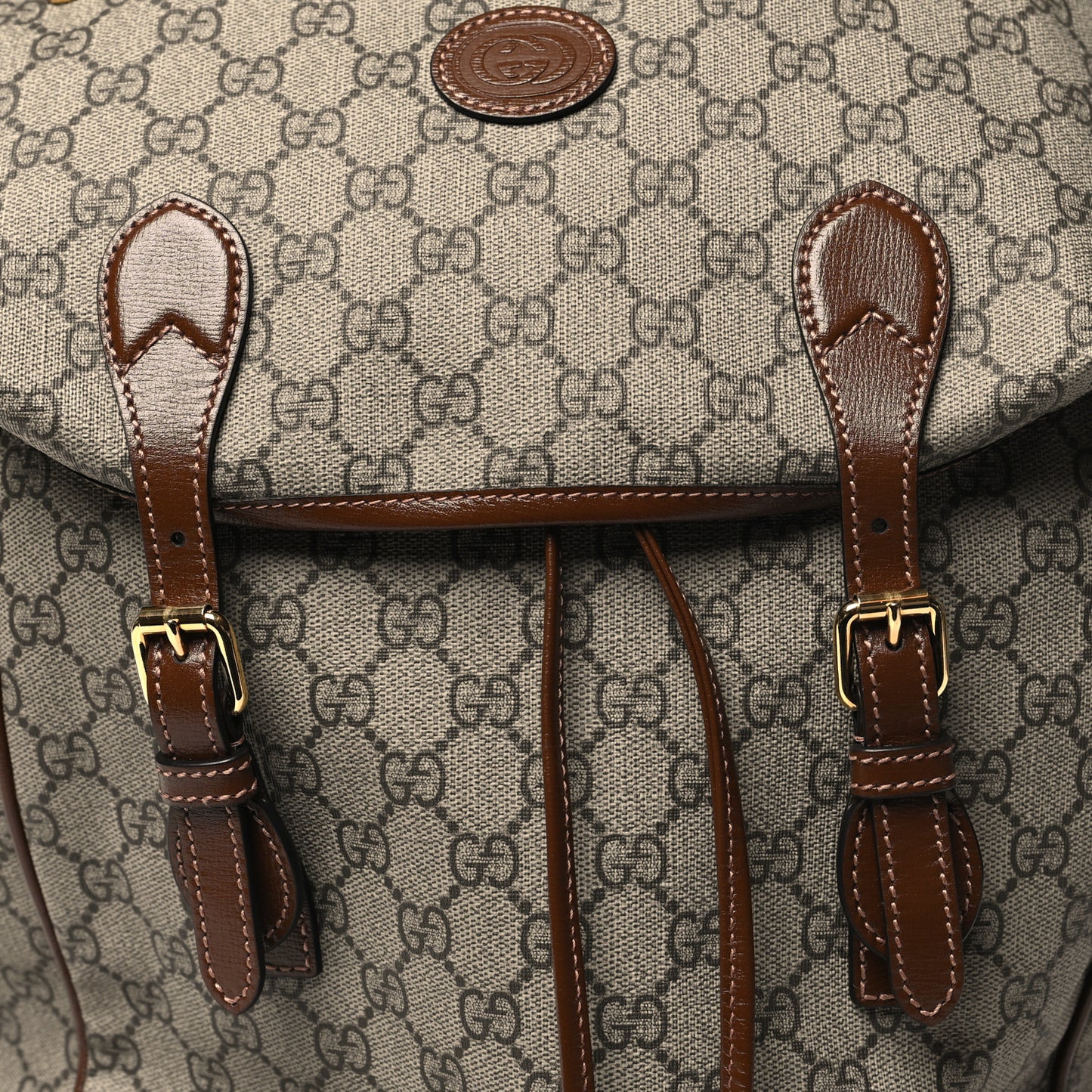 GG Supreme Monogram Azalea Calfskin Medium Retro Interlocking G Buckle Backpack Beige Ebony Brown Sugar