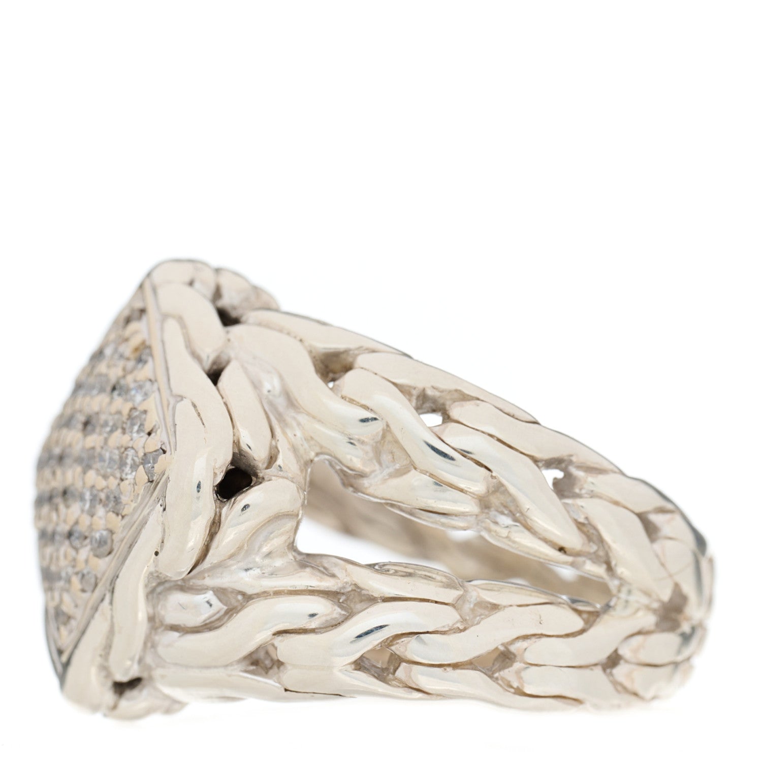 John Hardy Sterling Silver 18K Yellow Gold Diamond Classic Chain Diagonal Square Ring 50 5.5 2 of 5