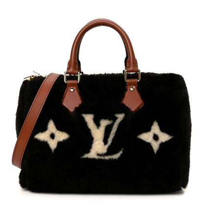 Louis Vuitton Shearling Monogram LV Ski Cozygram Speedy Bandouliere 25 Chocolate Cream 1 of 9