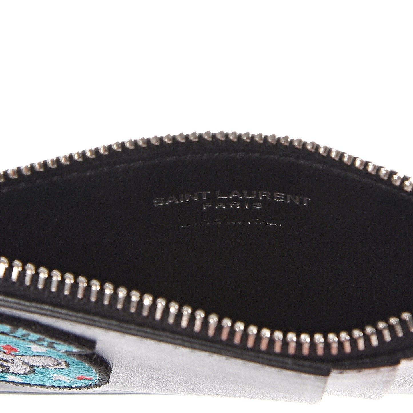Calfskin Moujik Patch Fragments Zip Pouch Card Holder Black