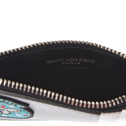 Saint Laurent Calfskin Moujik Patch Fragments Zip Pouch Card Holder Black 6 of 14