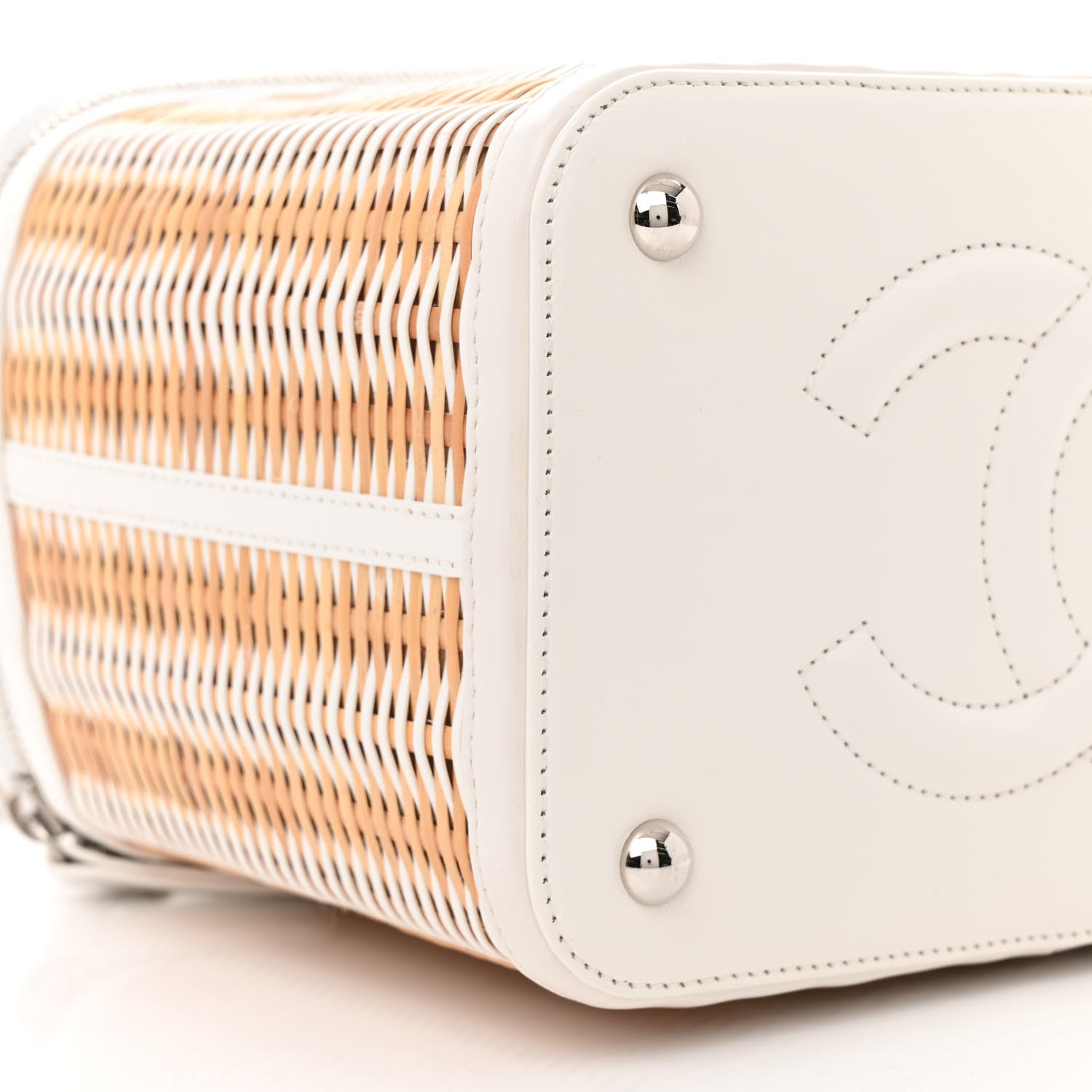 Chanel Glazed Calfskin Raffia Vanity Case Bag White Beige 9 of 17