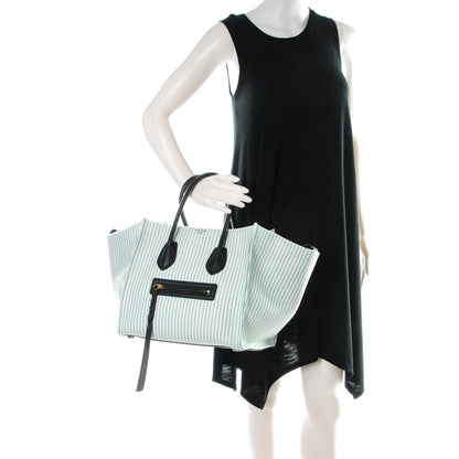 Celine Cotton Canvas Striped Medium Phantom Luggage White Green 2 of 9