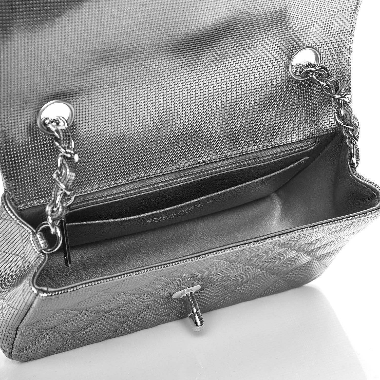 Chanel Metallic Calfskin Quilted Pixel Effect Mini Rectangular Flap Silver 5 of 7