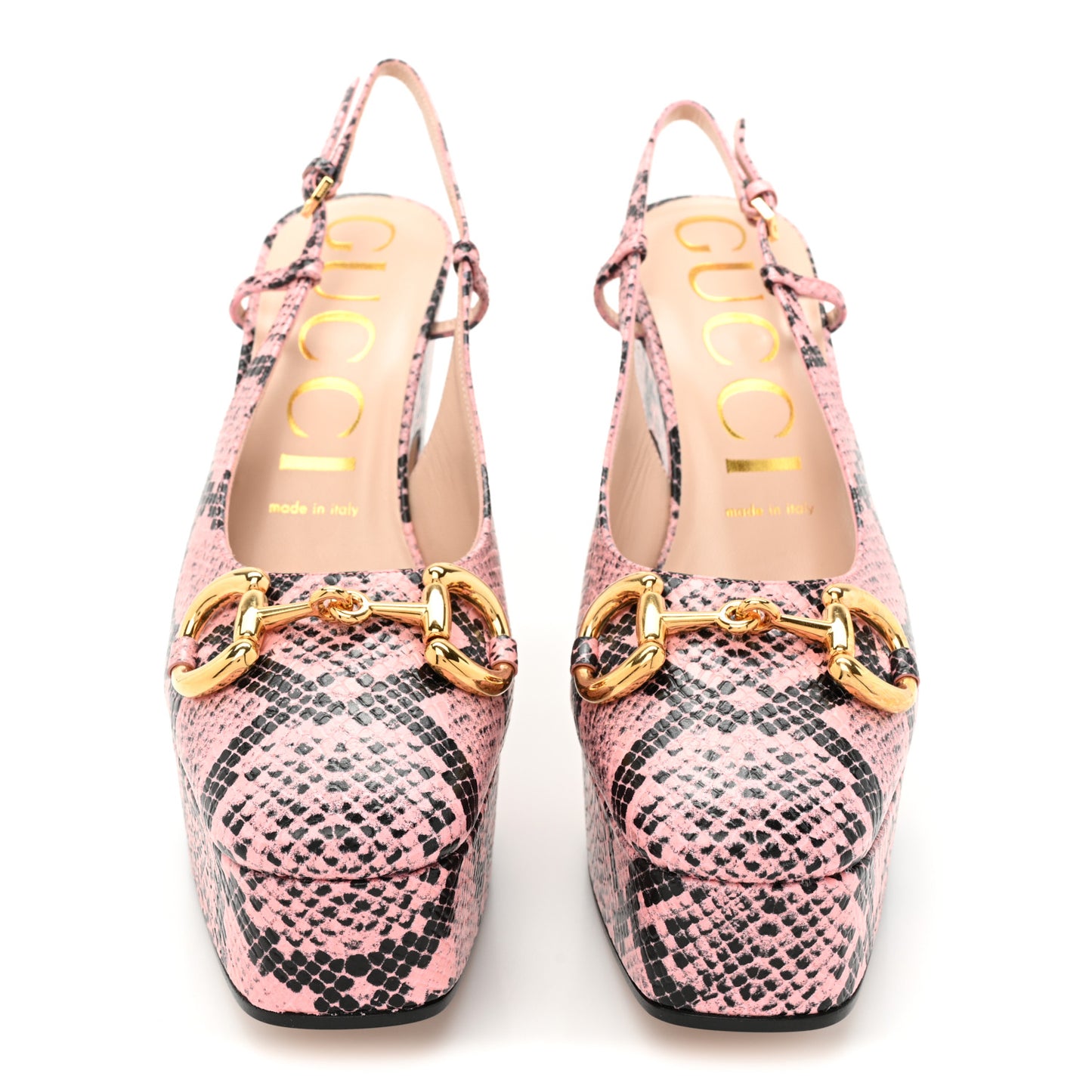Calfskin Python Print Horsebit Platform 35/120mm Slingback Pumps 39.5 Wild Rose