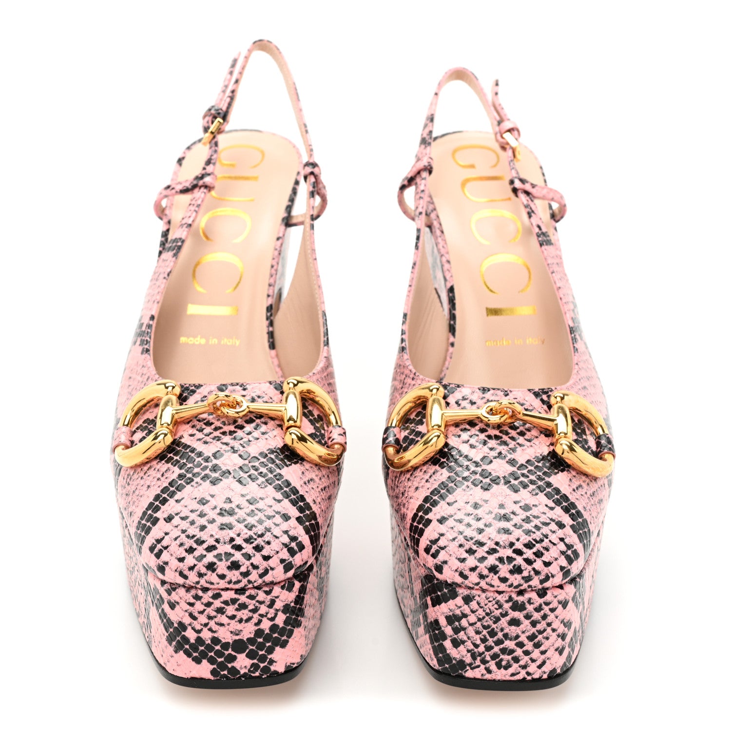 Gucci Calfskin Python Print Horsebit Platform 35/120mm Slingback Pumps 39.5 Wild Rose 2 of 9