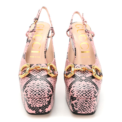 Gucci Calfskin Python Print Horsebit Platform 35/120mm Slingback Pumps 39.5 Wild Rose 2 of 9