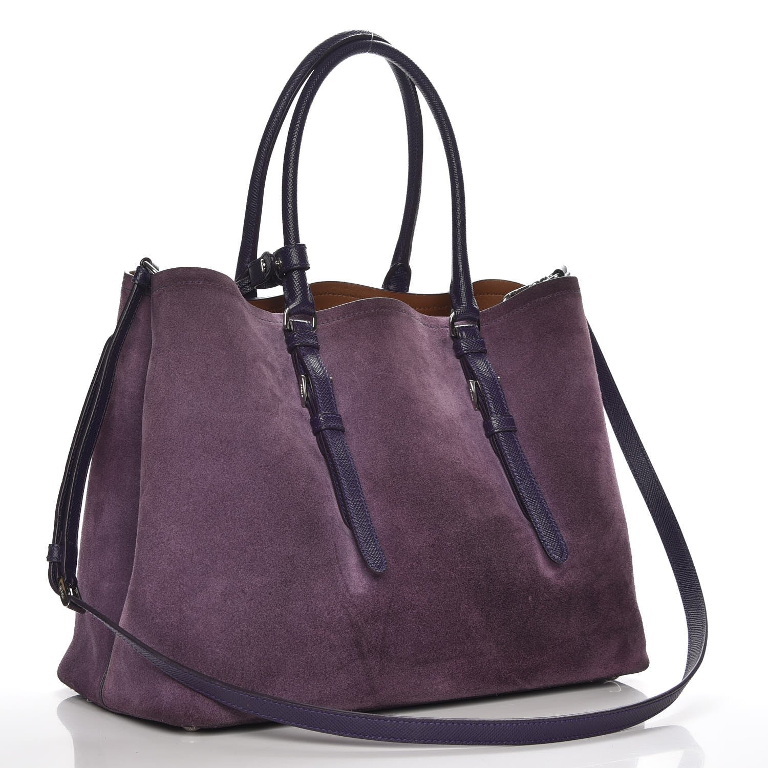 Prada Scamosciato Suede Medium Double Handle Tote Uva Nocciolo 4 of 7