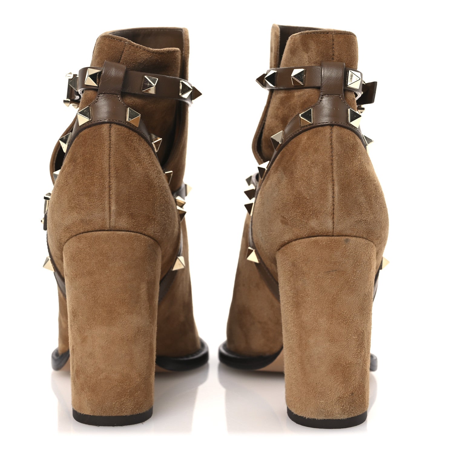 Valentino Garavani Suede Rockstud Double Buckle 100mm Block Heel Ankle Boots 36.5 Nocciola 6 of 12
