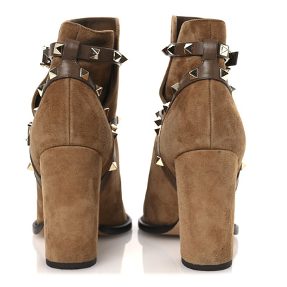 Valentino Garavani Suede Rockstud Double Buckle 100mm Block Heel Ankle Boots 36.5 Nocciola 6 of 12