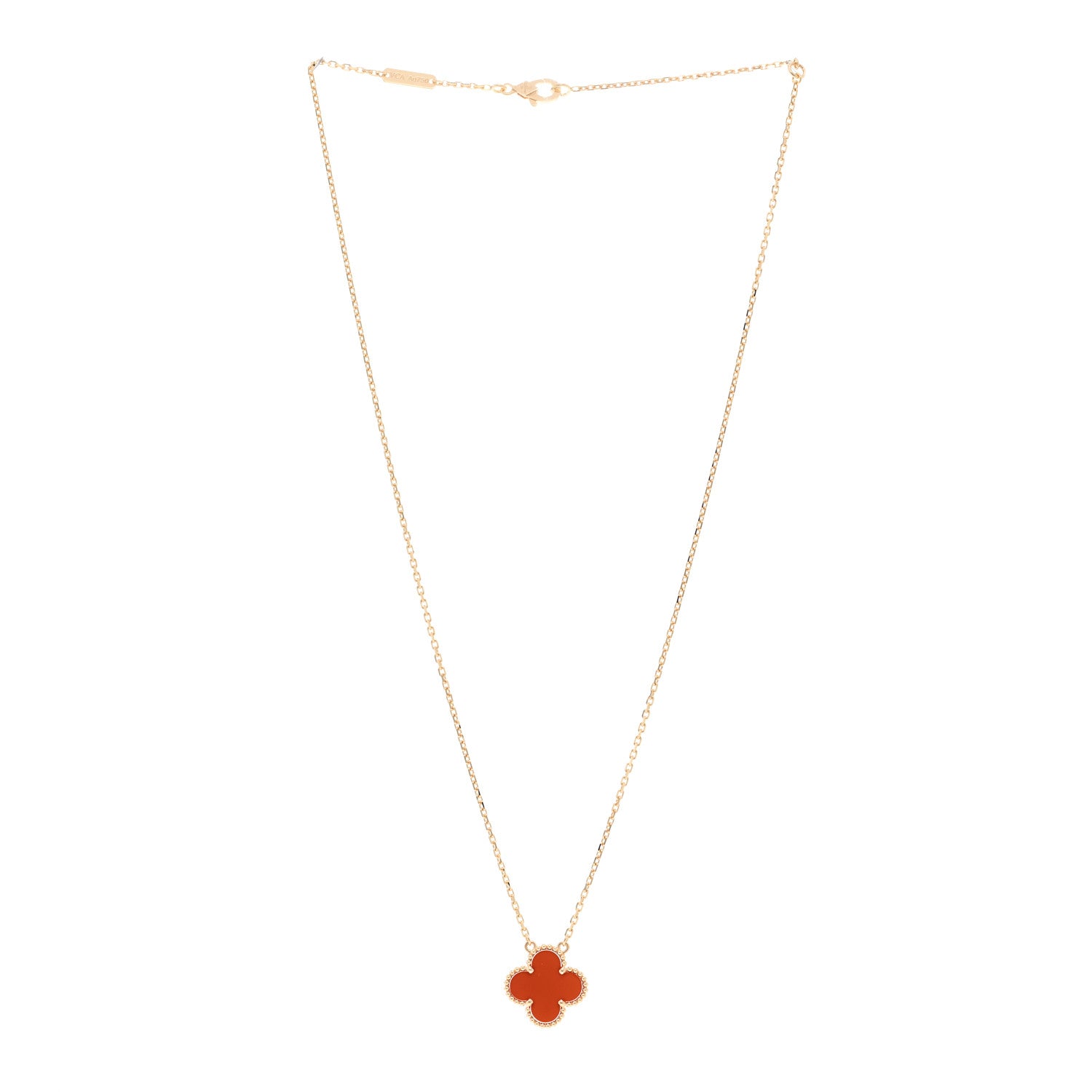 Van Cleef & Arpels 18K Yellow Gold Carnelian Vintage Alhambra Pendant Necklace 3 of 5