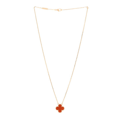 Van Cleef & Arpels 18K Yellow Gold Carnelian Vintage Alhambra Pendant Necklace 3 of 5