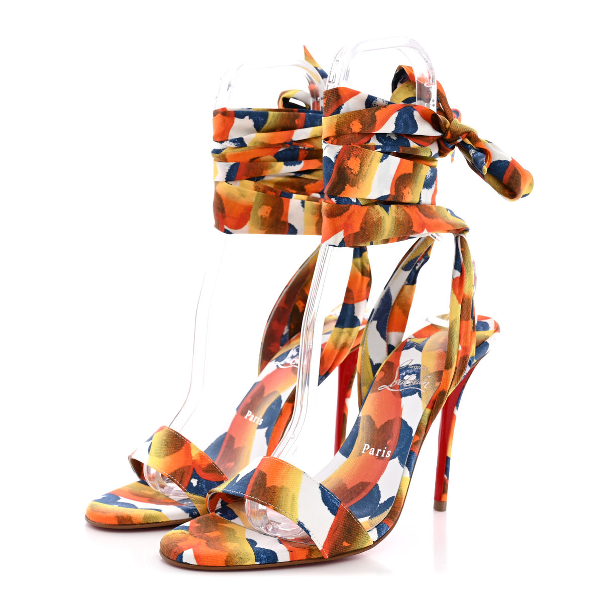 Christian Louboutin Crepe Satin Gaagal Miss Z Du Desert 100 Ankle Wrap Sandals 39.5 Multicolor Magma 4 of 8