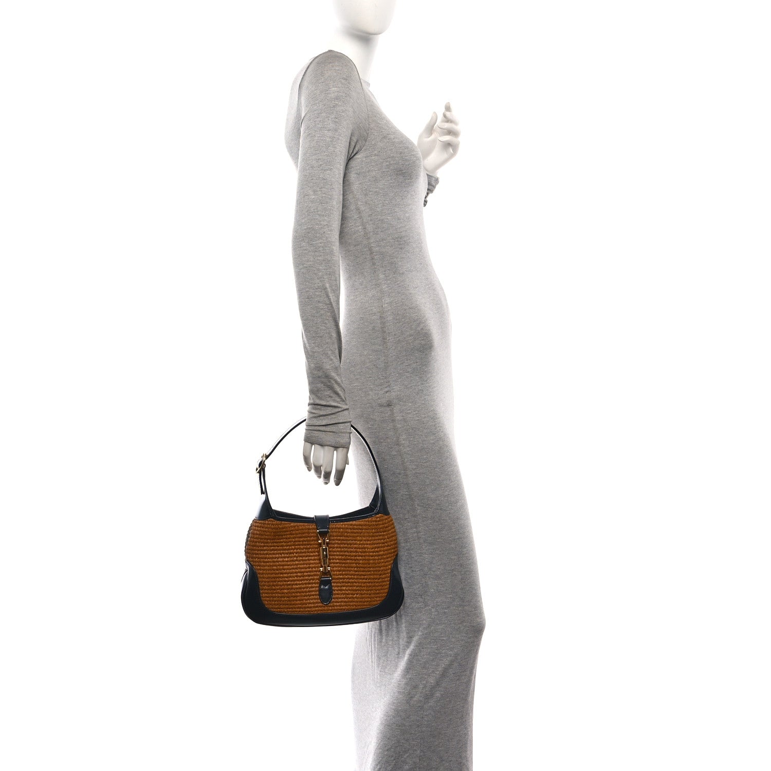 Gucci Straw Lux Boarded Dyana Lux Calfskin Small Jackie 1961 Hobo Natural Blue 2 of 11