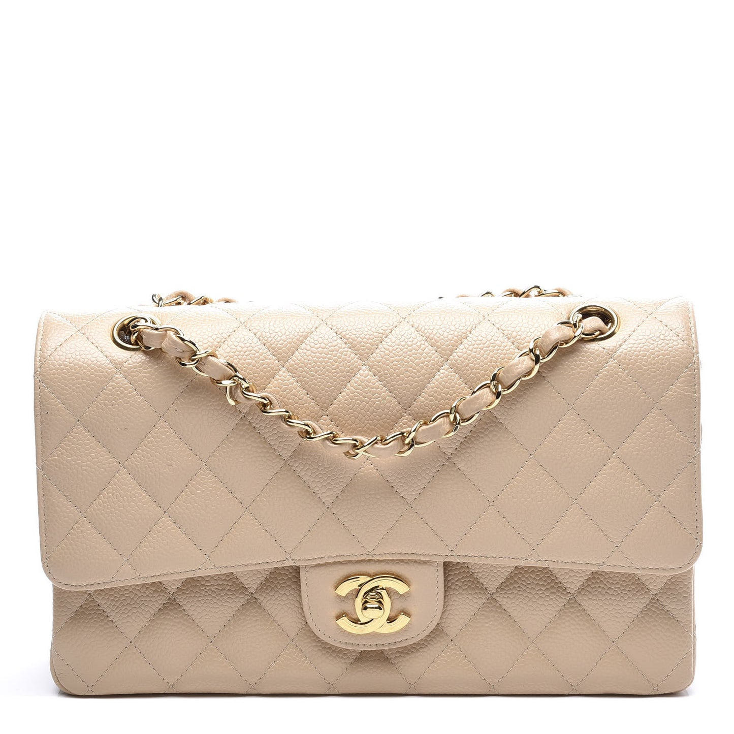 Caviar Quilted Medium Double Flap Beige Clair