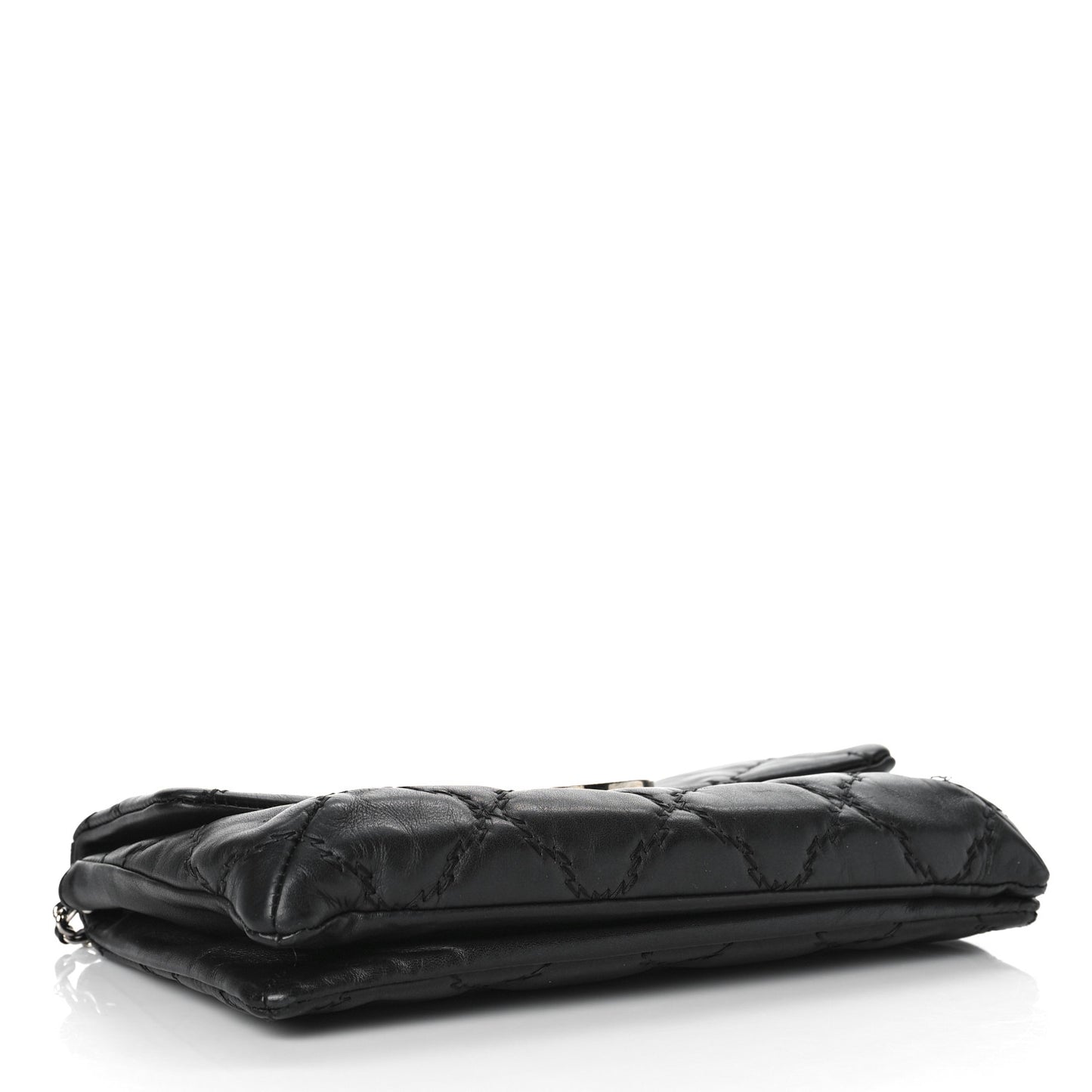 Calfskin Quilted Double Stitch Hamptons Clutch with Chain Black