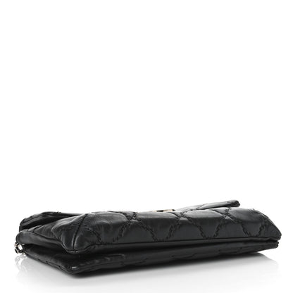 Chanel Calfskin Quilted Double Stitch Hamptons Clutch with Chain Black 4 of 11