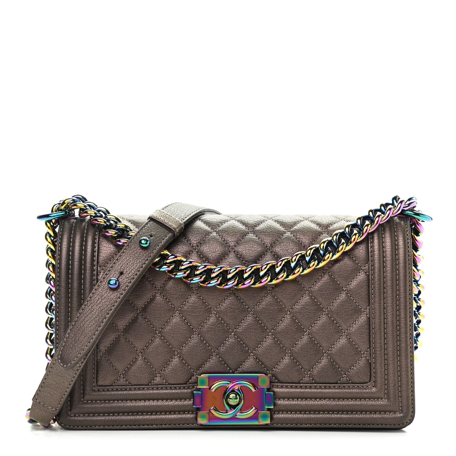 Chanel Iridescent Goatskin Quilted Medium Boy Flap Dark Gold 1 of 13