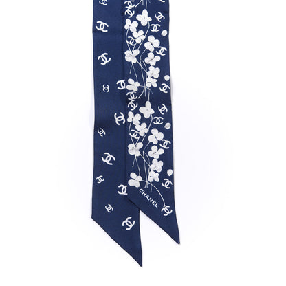 Chanel Silk CC Slim Bandeau Scarf Blue Ecru 2 of 3