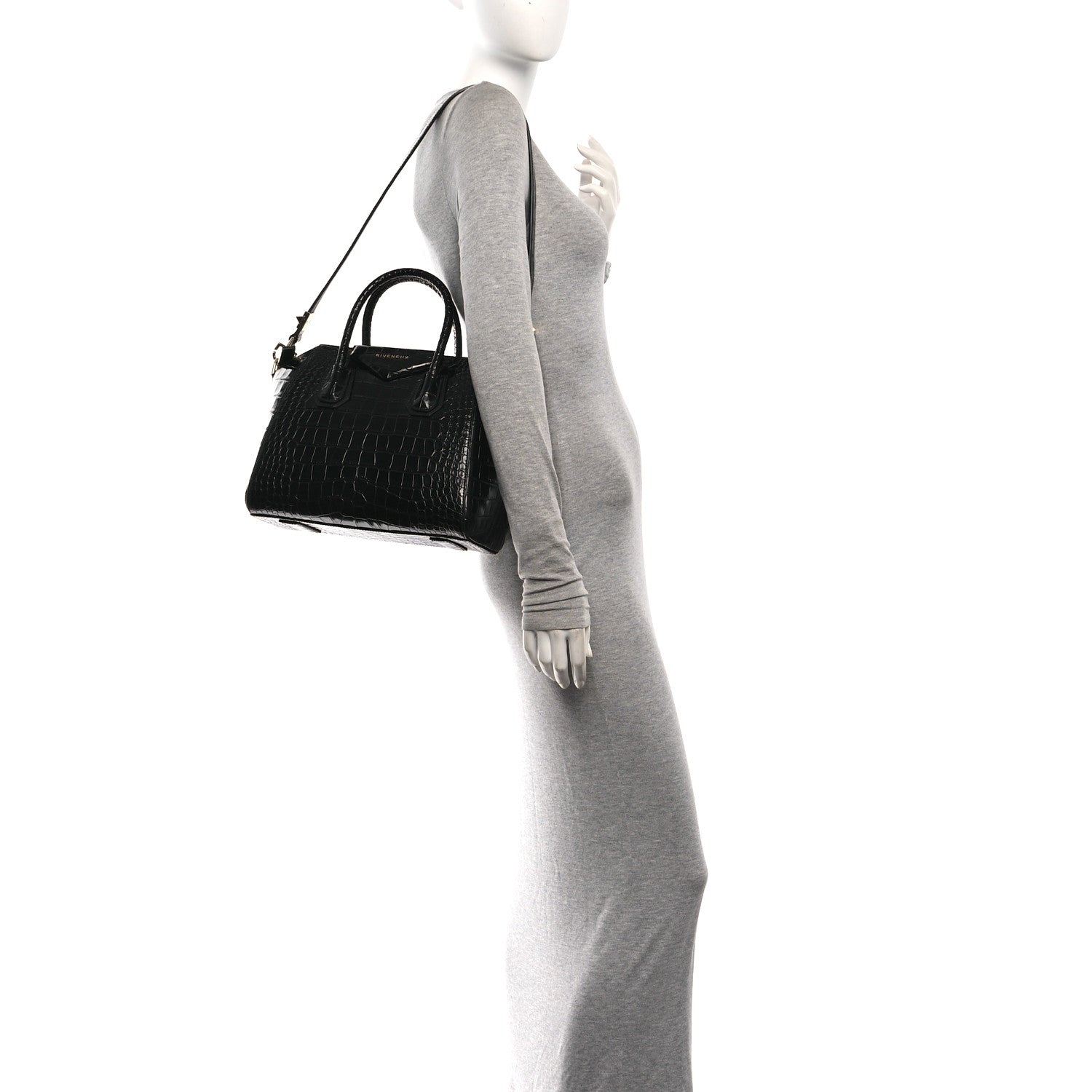 Givenchy Calfskin Crocodile Embossed Small Antigona Black 2 of 10