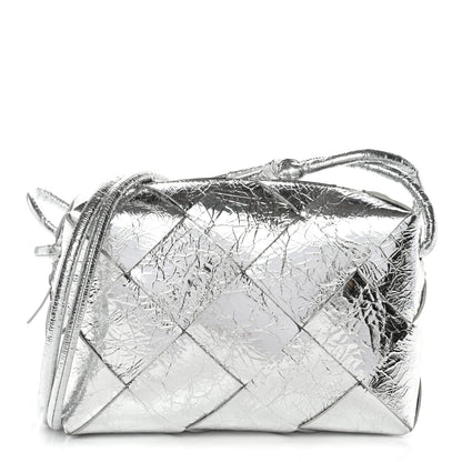 Bottega Veneta Metallic Crinkled Lambskin Maxi Intrecciato Small Cassette Camera Bag Silver 1 of 9