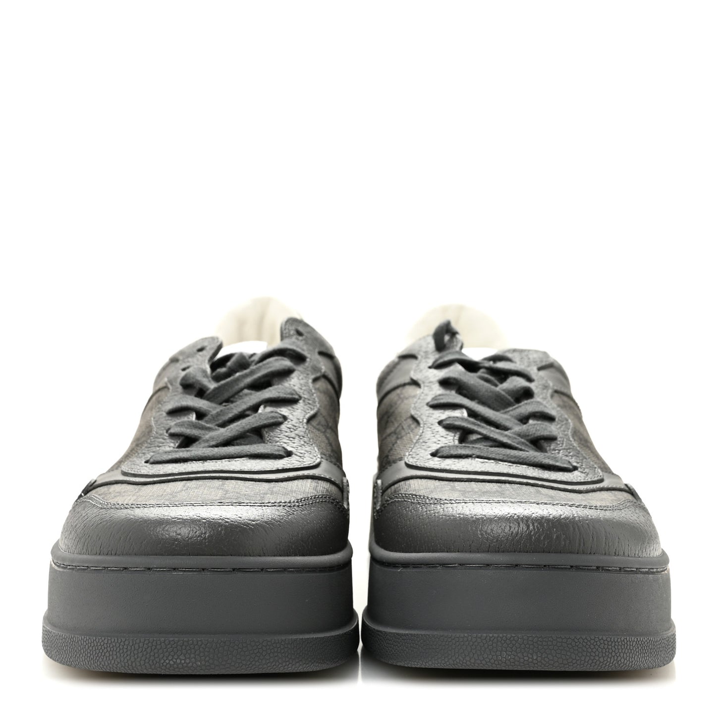 Textured Dollar Calfskin GG Supreme Monogram Mens Chunky Sneakers 10 Graphite Grey Black Grey