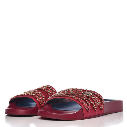 Chanel Satin Chain Flat Sandals 41 Dark Fuchsia 3 of 8