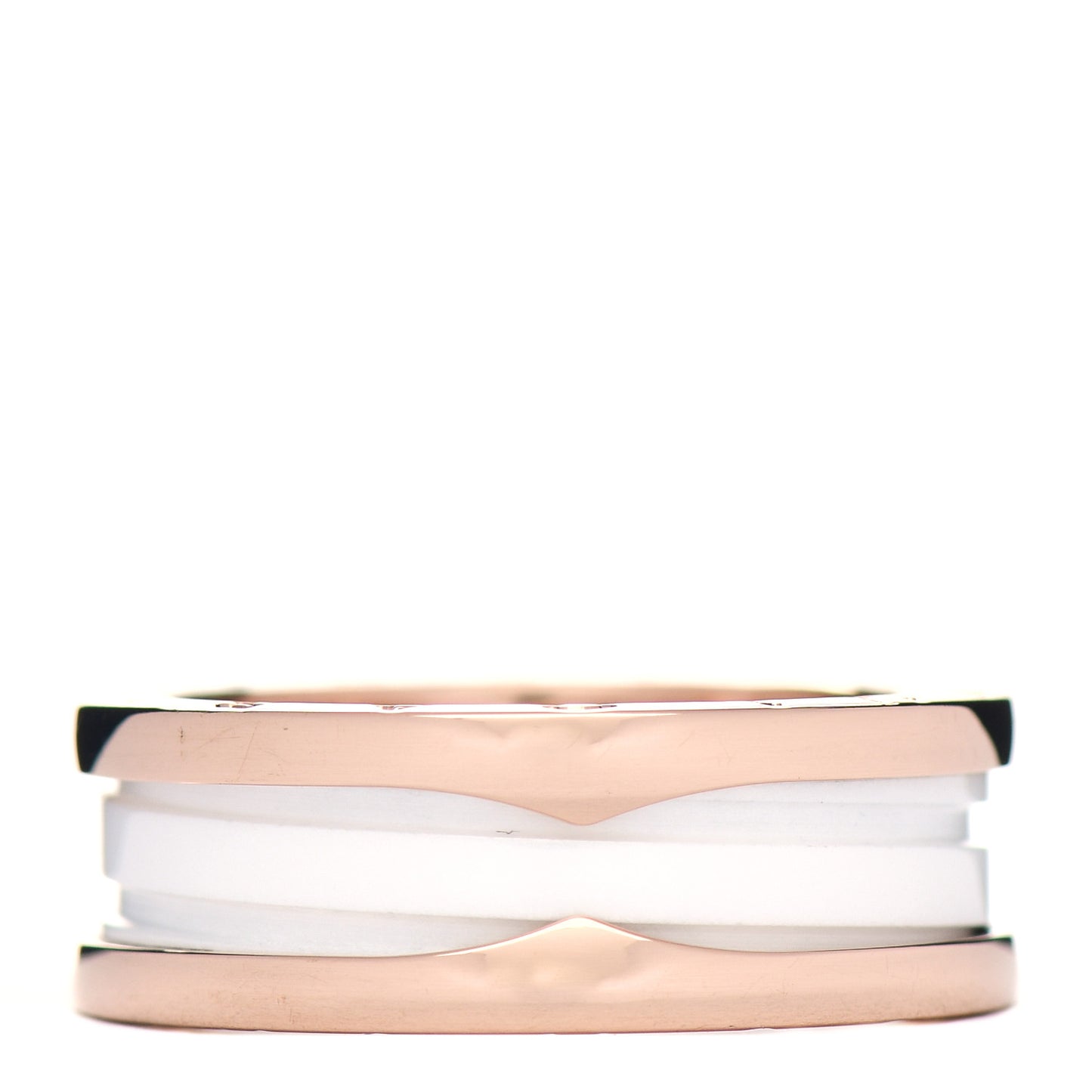 18K Rose Gold White Ceramic B.Zero1 Two-Band Ring 60 9