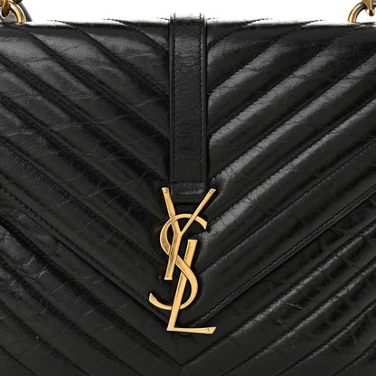Saint Laurent Cracked Shiny Calfskin Matelasse Chevron Monogram Medium College Bag Black 8 of 10