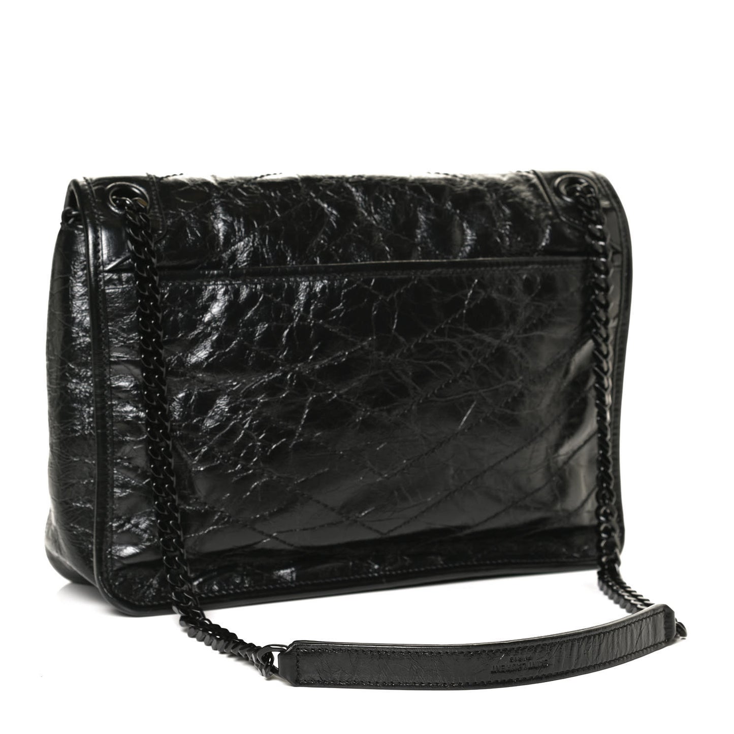 Crinkled Calfskin Matelasse Monogram Medium Niki Chain Satchel Black