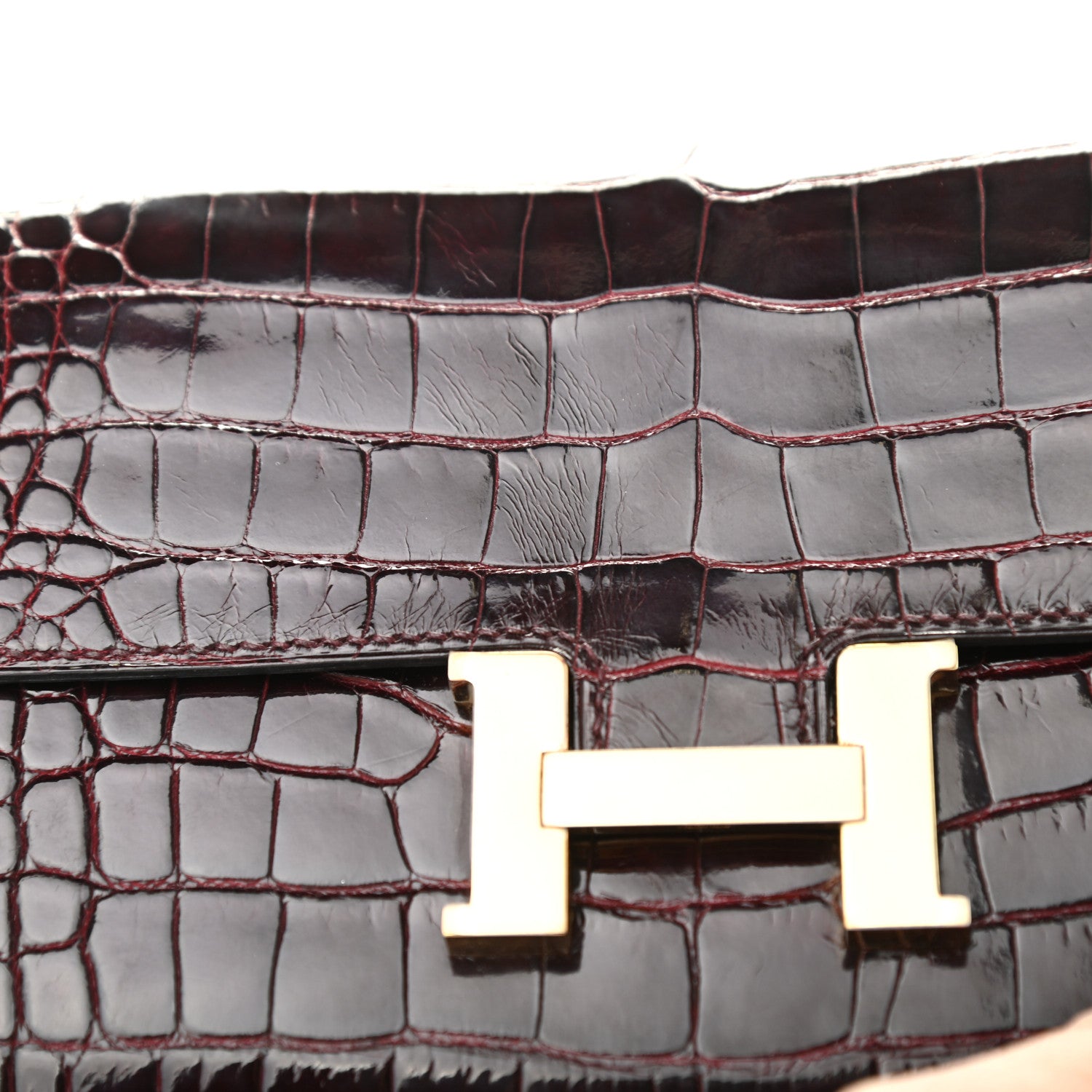 Hermes Shiny Alligator Constance Long Wallet Bordeaux 6 of 12