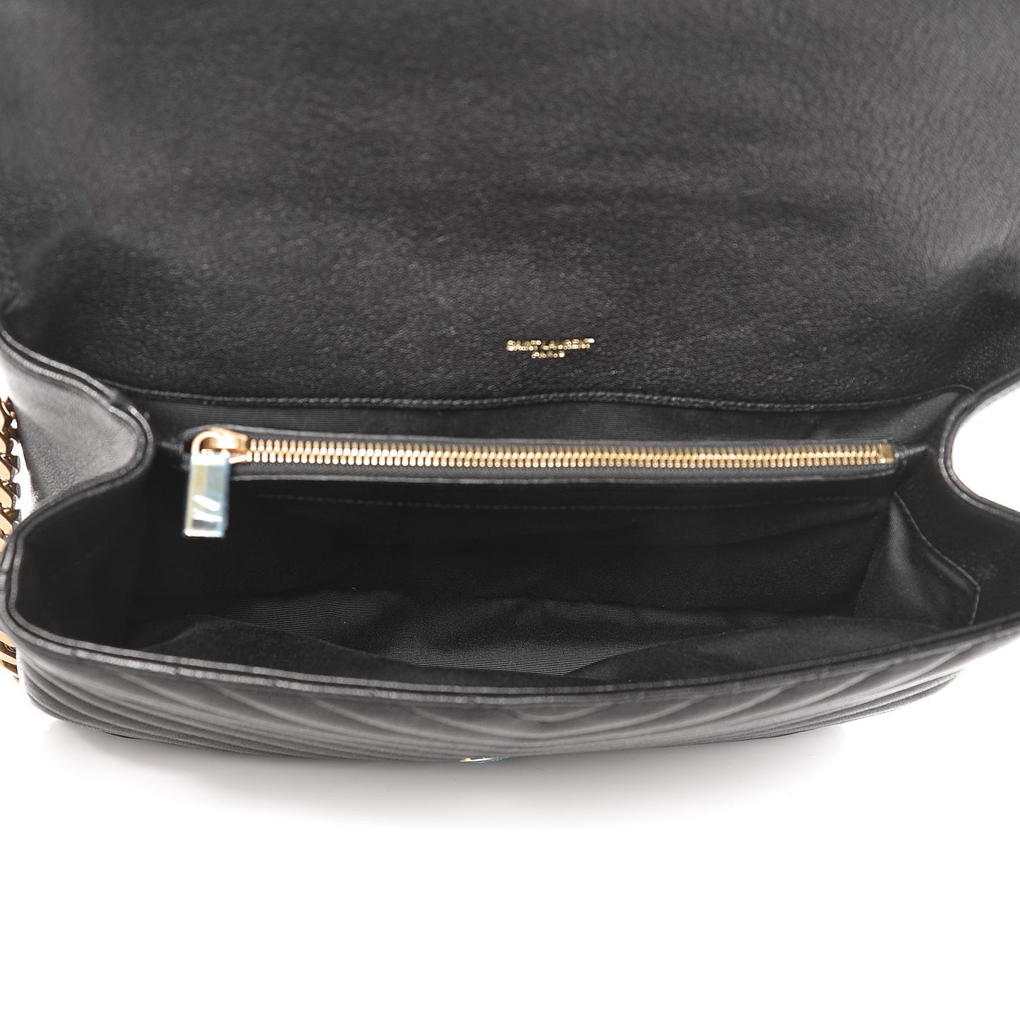 Sheepskin Matelasse Chevron Monogram Large College Satchel Black