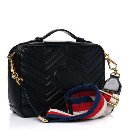 Gucci Calfskin Matelasse Sylvie Web Small GG Marmont Top Handle Shoulder Bag Black 2 of 4