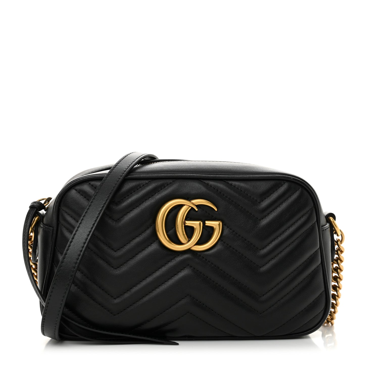 Calfskin Matelasse Small GG Marmont Chain Shoulder Bag Black