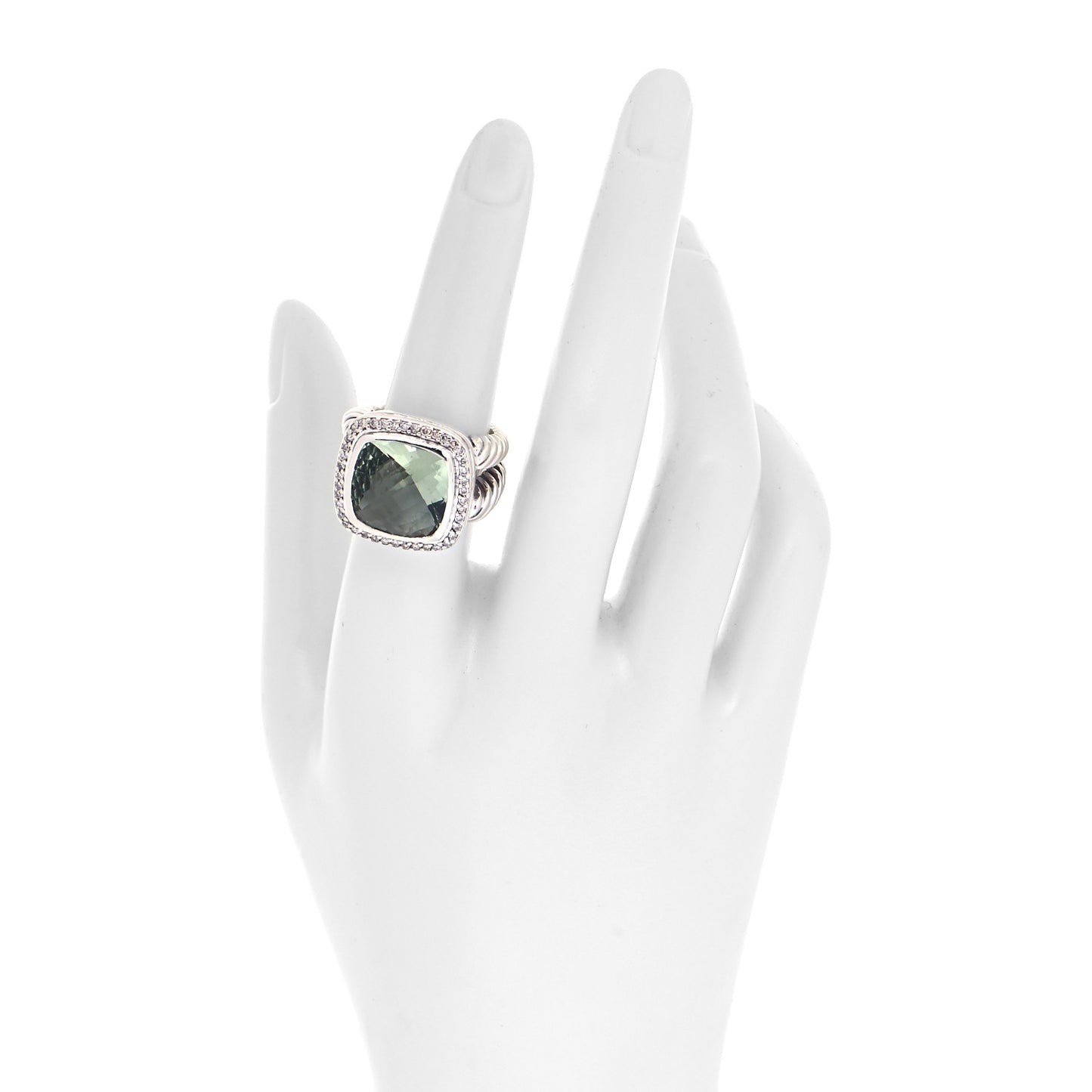 Sterling Silver Diamond Prasiolite 14mm Albion Ring 54 6.75