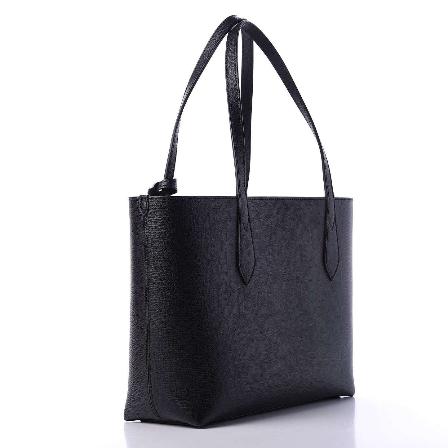 Grainy Calfskin Haymarket Check Medium Reversible Tote Black
