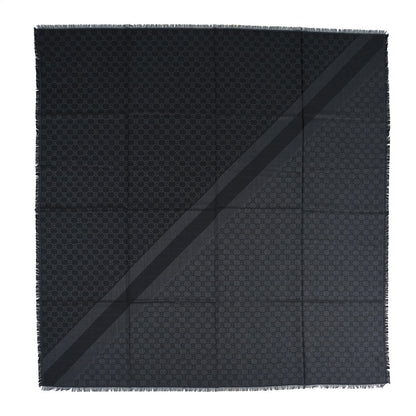 Gucci Wool Silk Monogram GGWeb Fringe Shawl Black Medium Grey 1 of 3