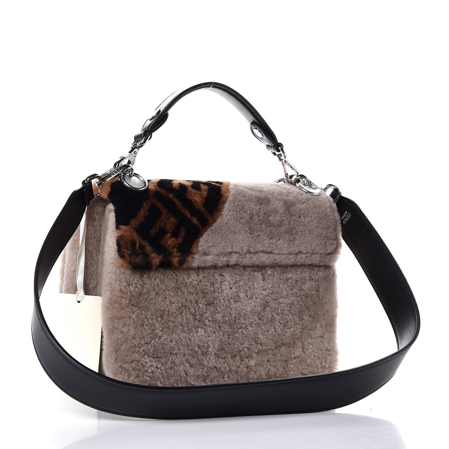 Fendi Shearling Calfskin Macro FF 1974 Diagonal Mania Kan I Shoulder Bag Multicolor 4 of 9