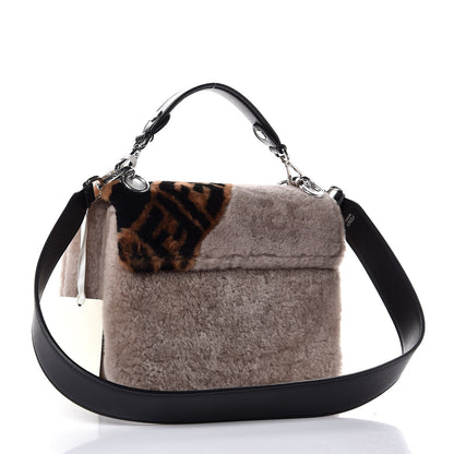 Fendi Shearling Calfskin Macro FF 1974 Diagonal Mania Kan I Shoulder Bag Multicolor 4 of 9